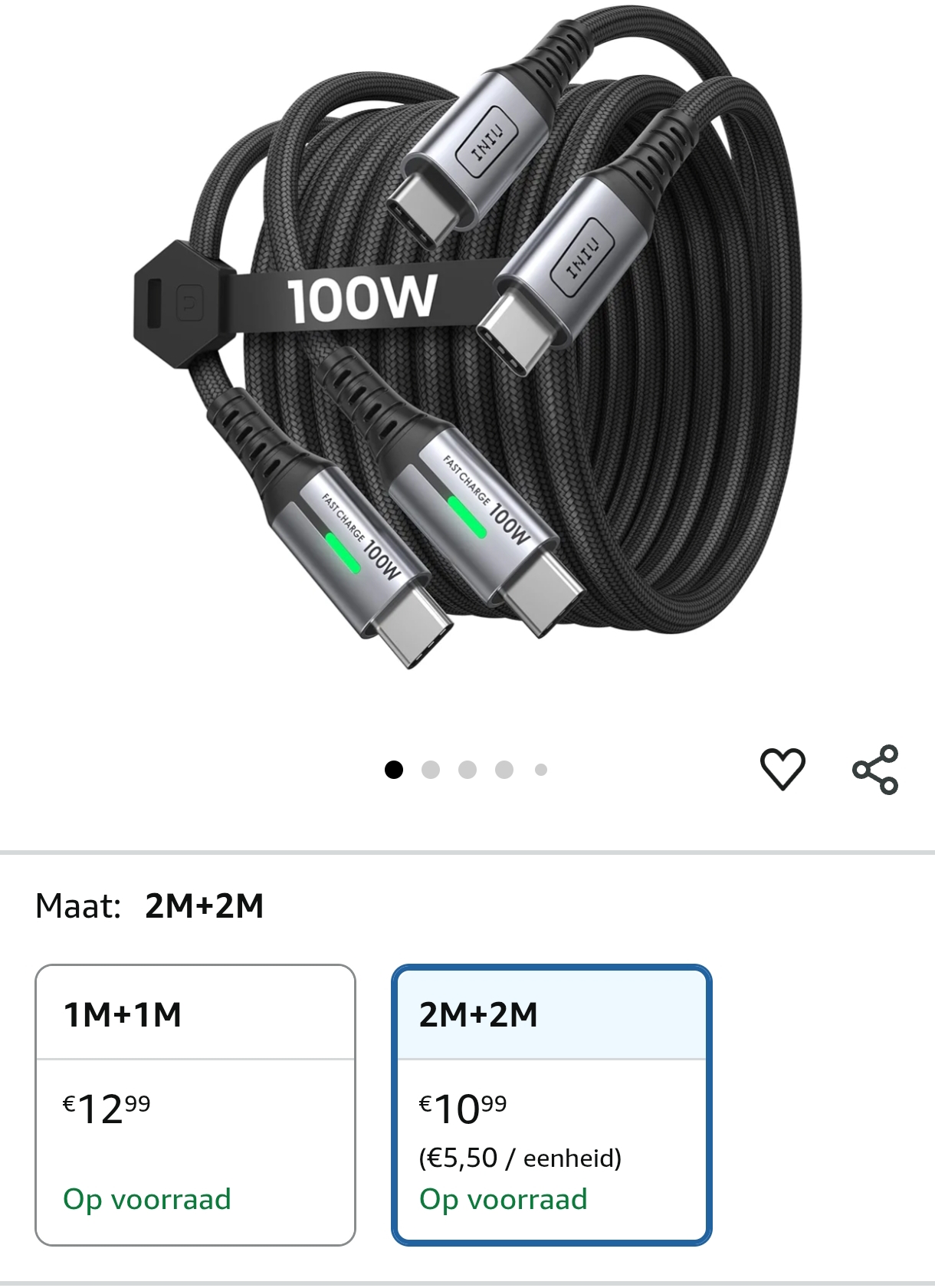 2 kabels van 2 meter USB-C voor slechts 3,3€ per stuk!