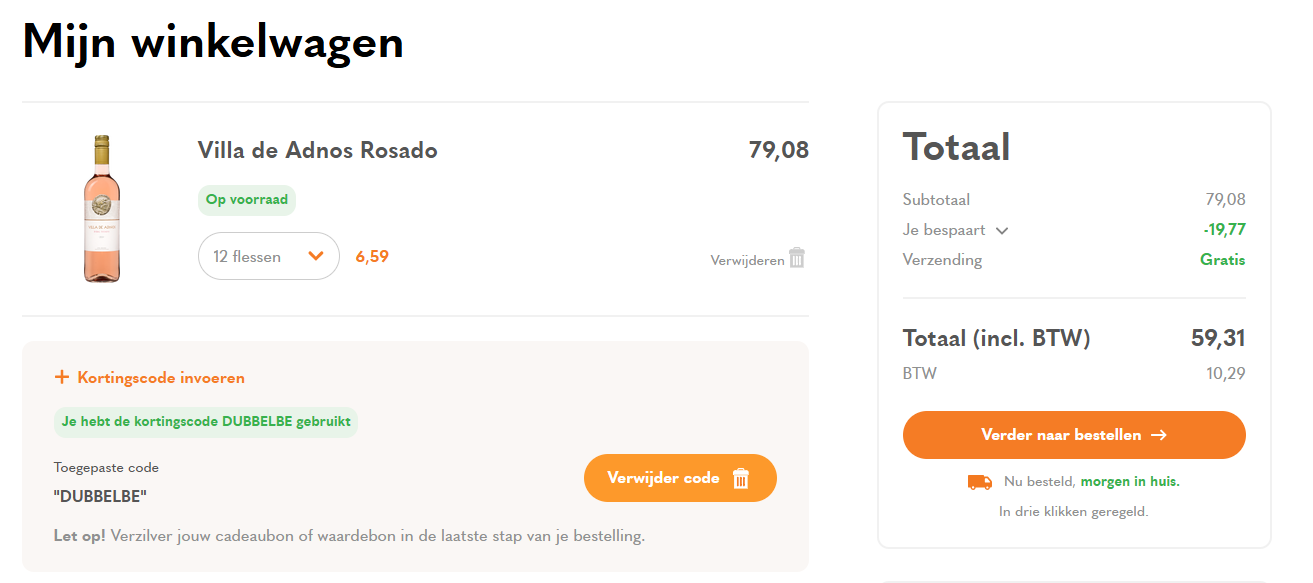 -50% op tweede doos wijn