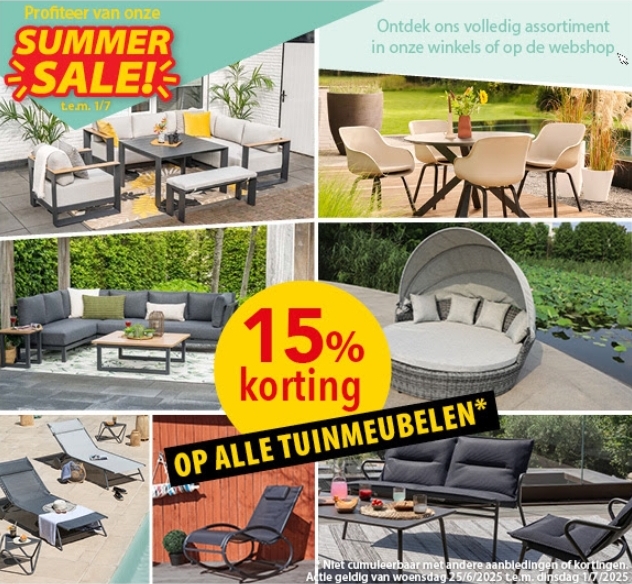 -15% op alle tuinmeubelen bij Pelckmans