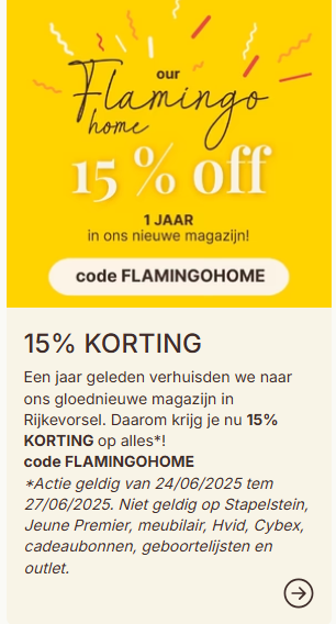 -15% op alles bij De Gele Flamingo