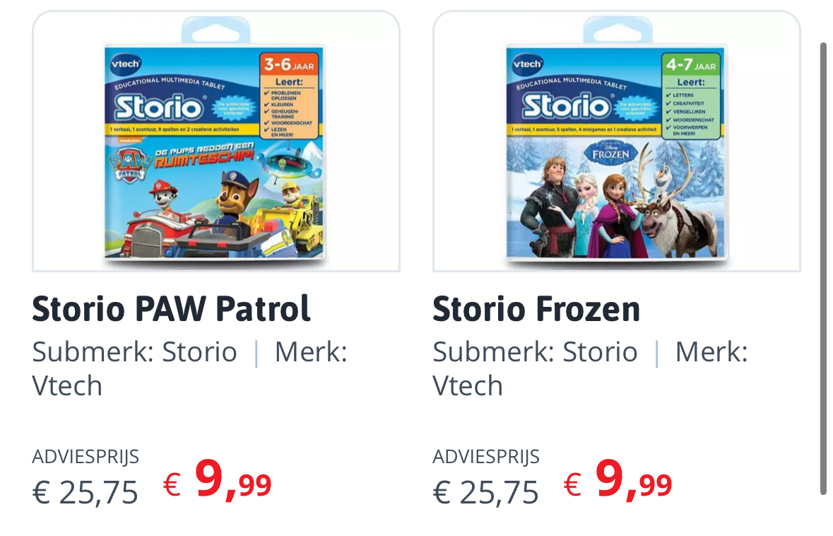 Vtech Storio spelletjes met mooie korting