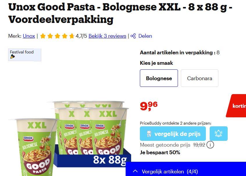 Unox Good Pasta - Bolognese XXL - 8 x 88 g (ook de Carbonara)