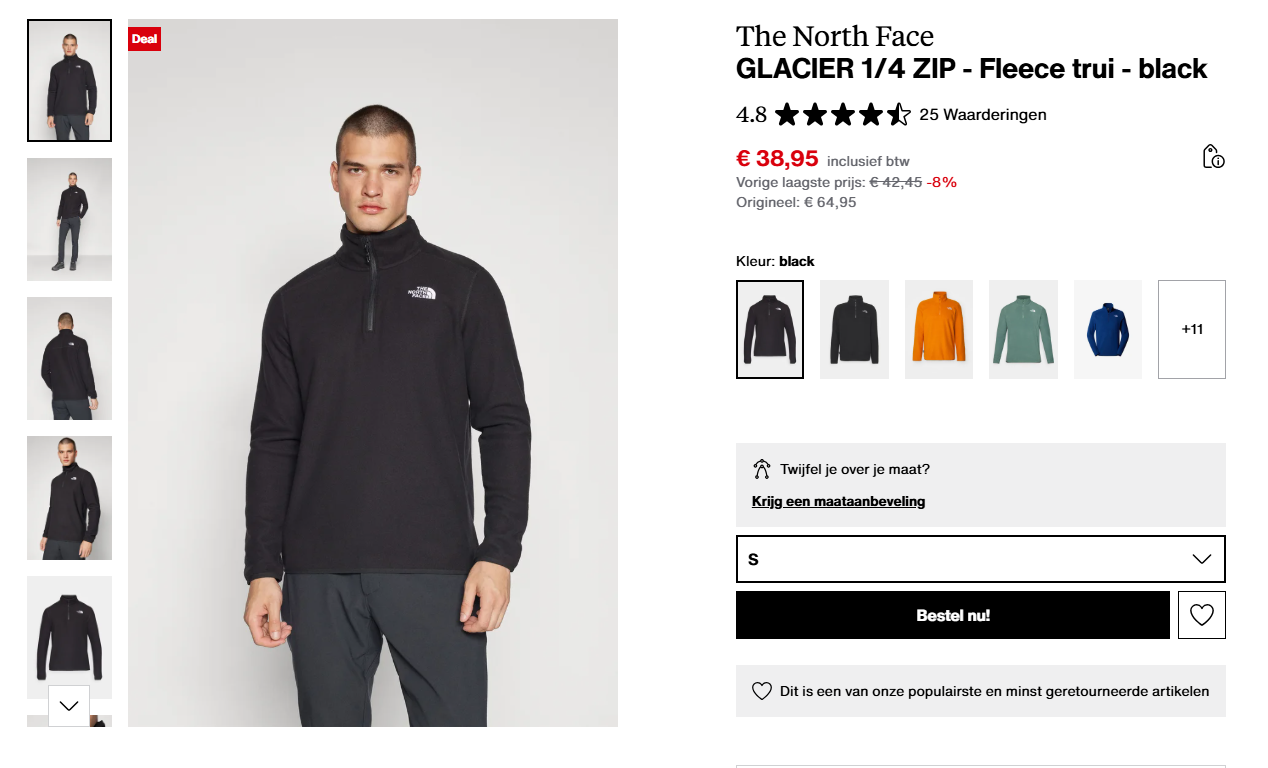 €26 korting op The North Face fleece