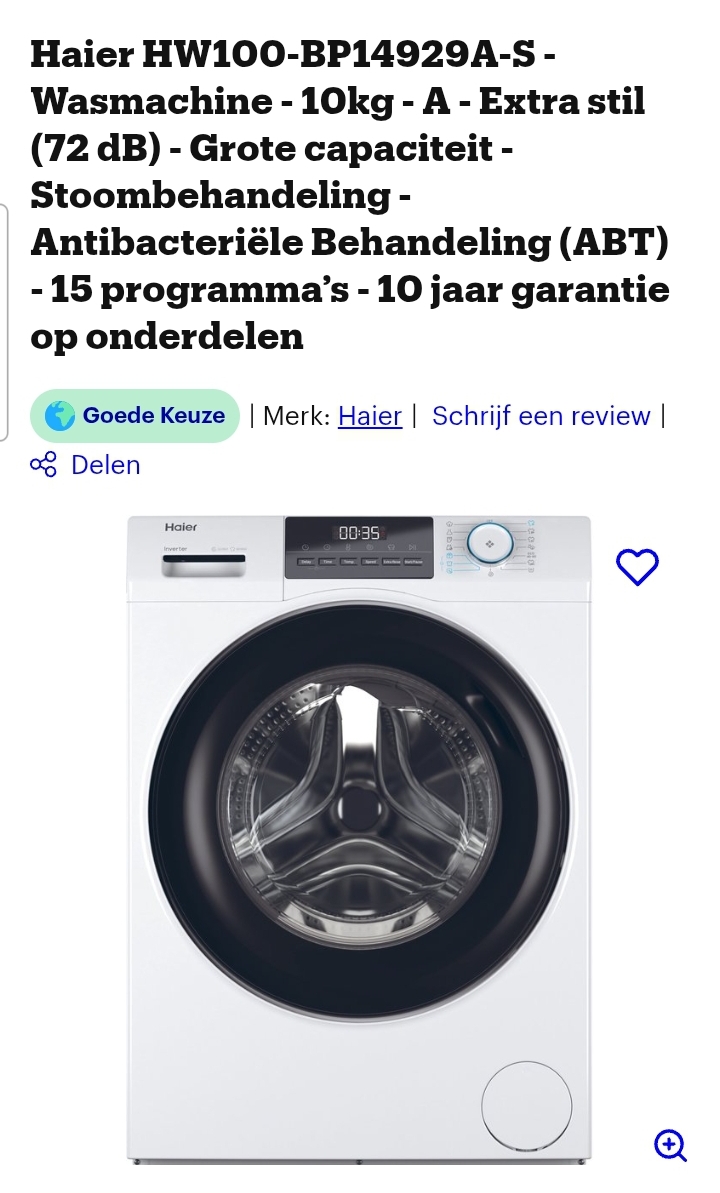 Haier I-Pro Series 1 HW100-BP14929A-S wasmachine