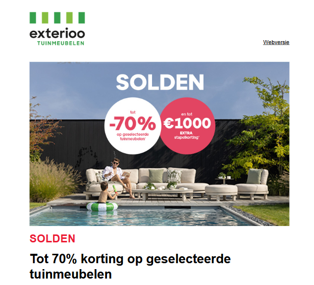 Solden bij exterioo tot -70% en stapelkorting tot €1000
