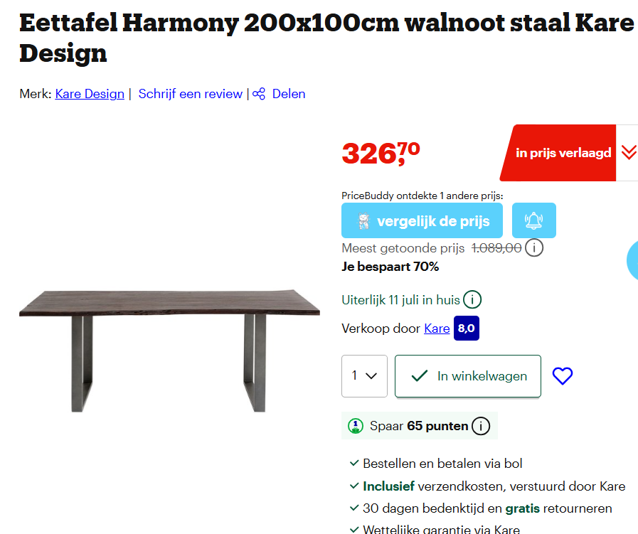 Eettafel Harmony 200x100cm walnoot staal - Kare Design