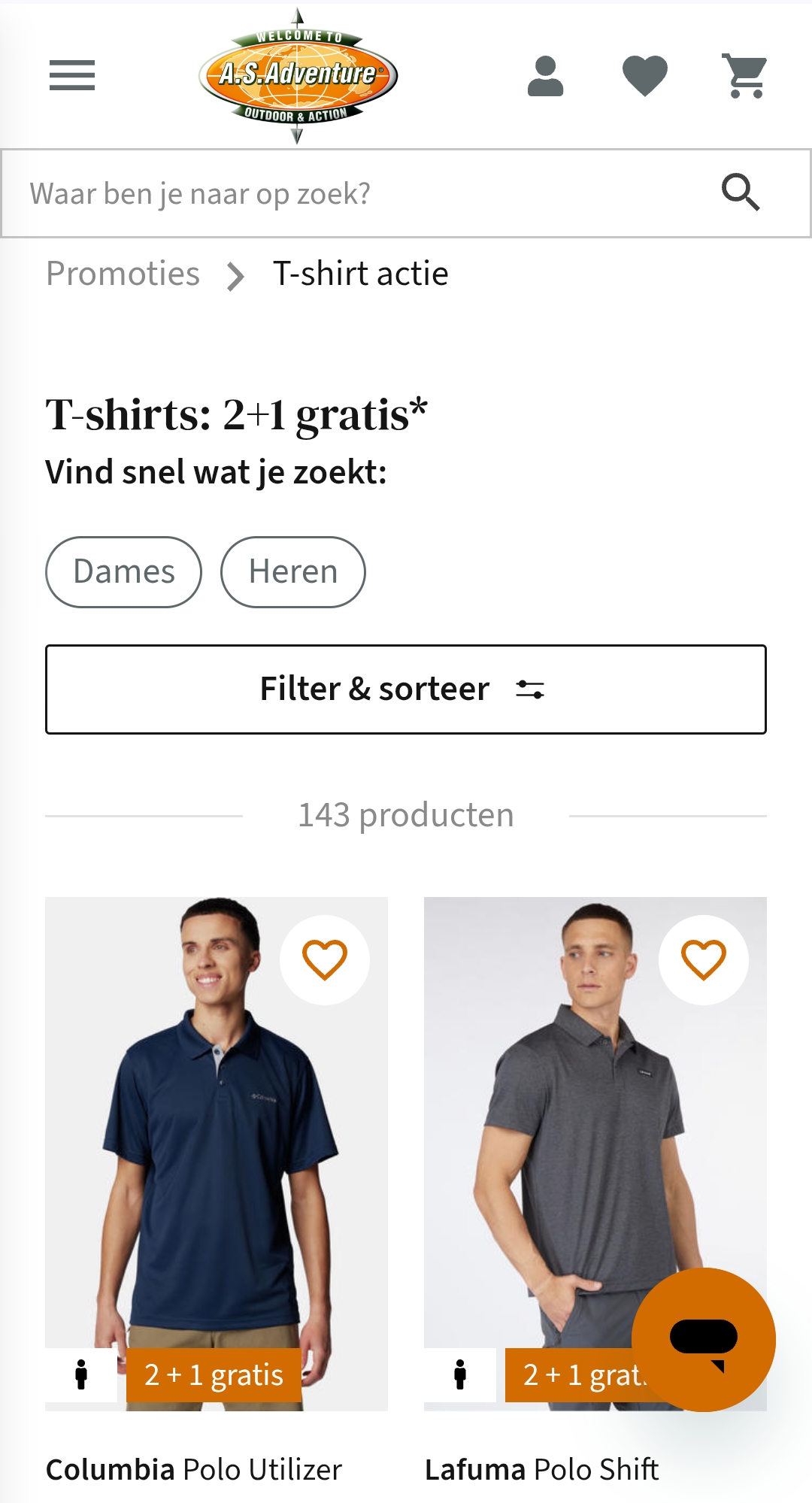T-shirts 2 + 1 gratis en tot 70% korting bij A.S. adventure