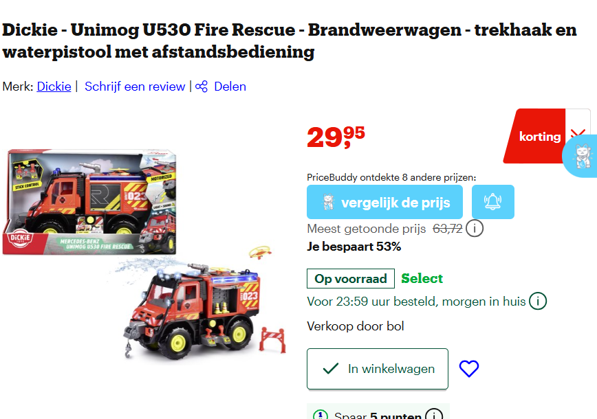Dickie - Unimog U530 Brandweerwagen - trekhaak en waterpistool met afstandsbediening