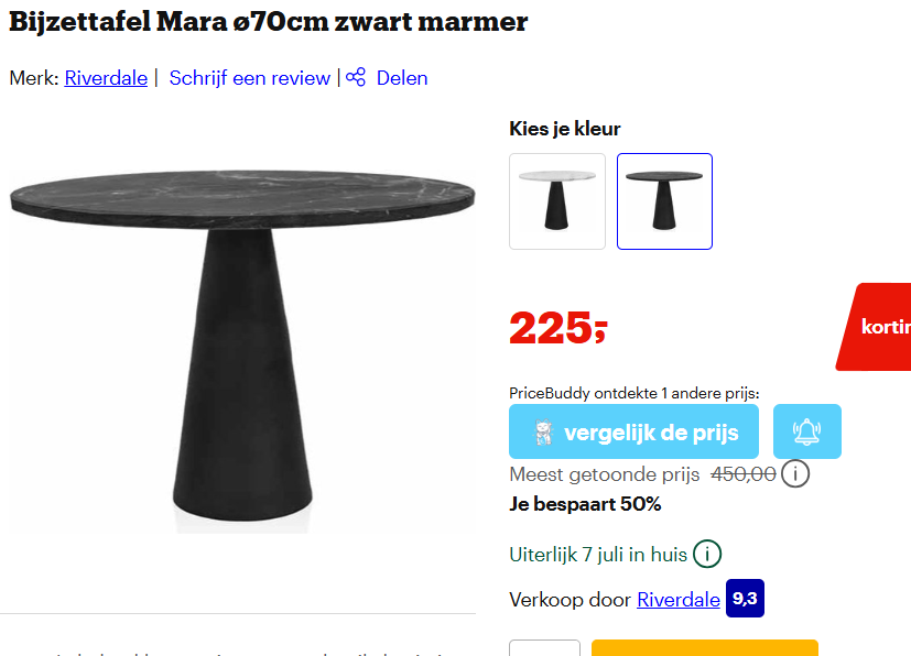 Riverdale - Bijzettafel Mara ø70cm zwart marmer