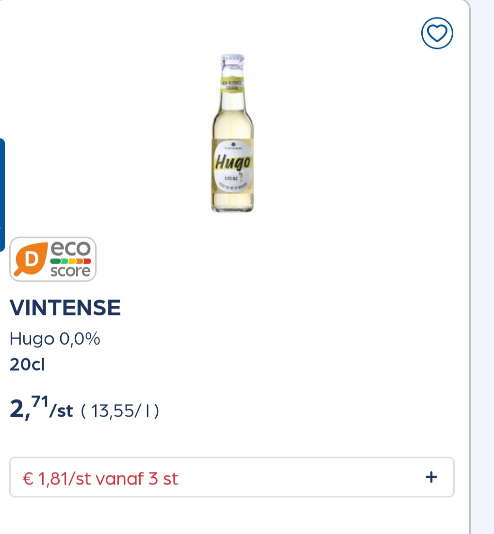 Vintense hugo 0,0% 20cl 33,34% goedkoper
