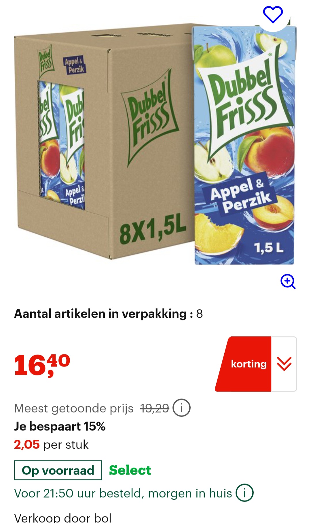 Dubbelfrisss appel-perzik 8 x 1,5L -15% op bol.com