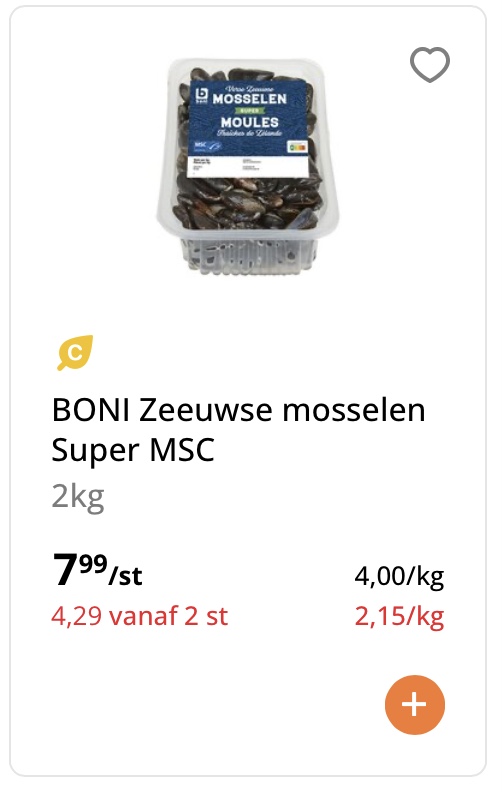 Boni zeeuwse mosselen super MSC 2 kg reactie Aldi 1+1
