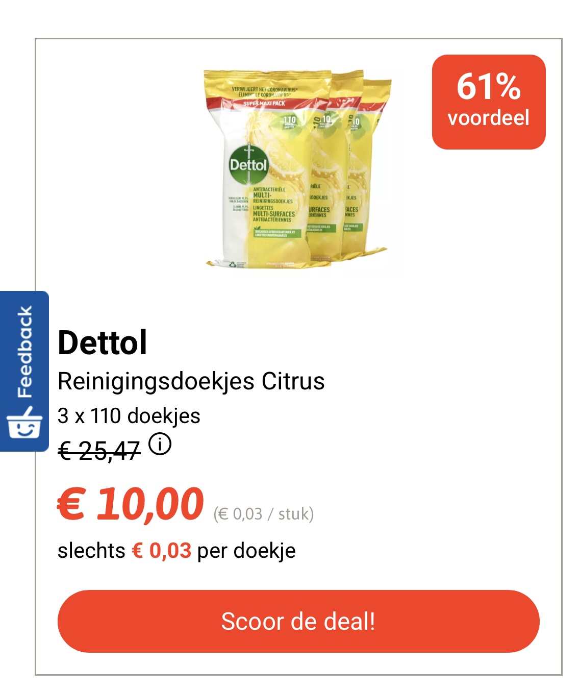 Dettol reinigingsdoekjes citrus 3x110 doekjes met 61% voordeel bij Collect en go deals