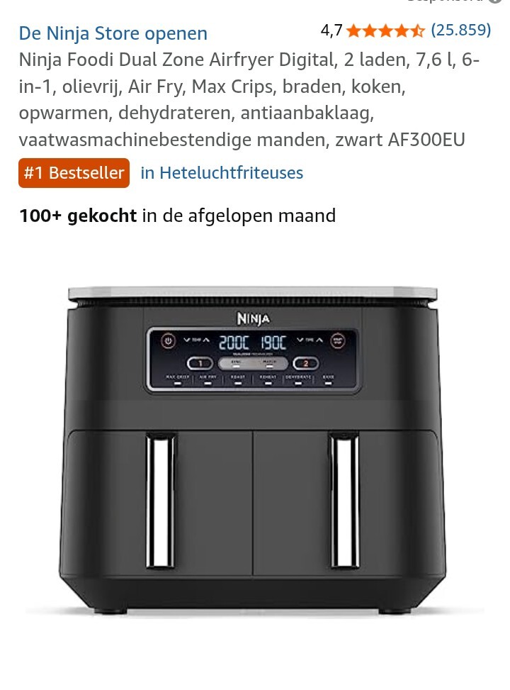 Prime day deal: Ninja AF300EU Airfryer met 2 laden