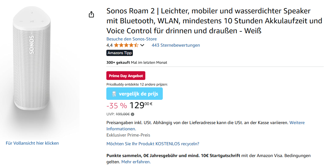 Sonos Roam 2 voor €129 ipv €199
