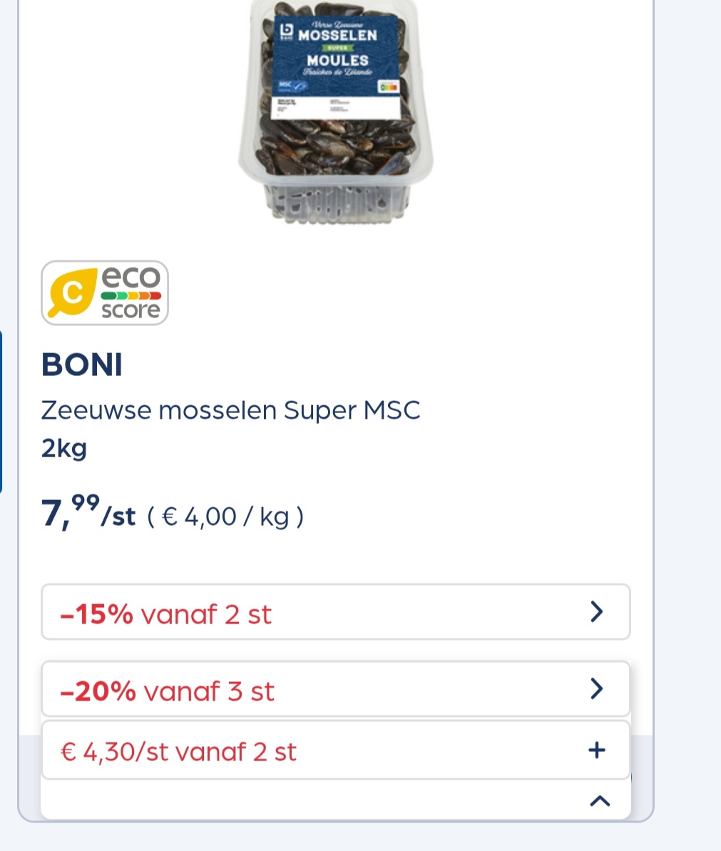 BONI Zeeuwse mosselen Super MSC 2kg -20% extra
