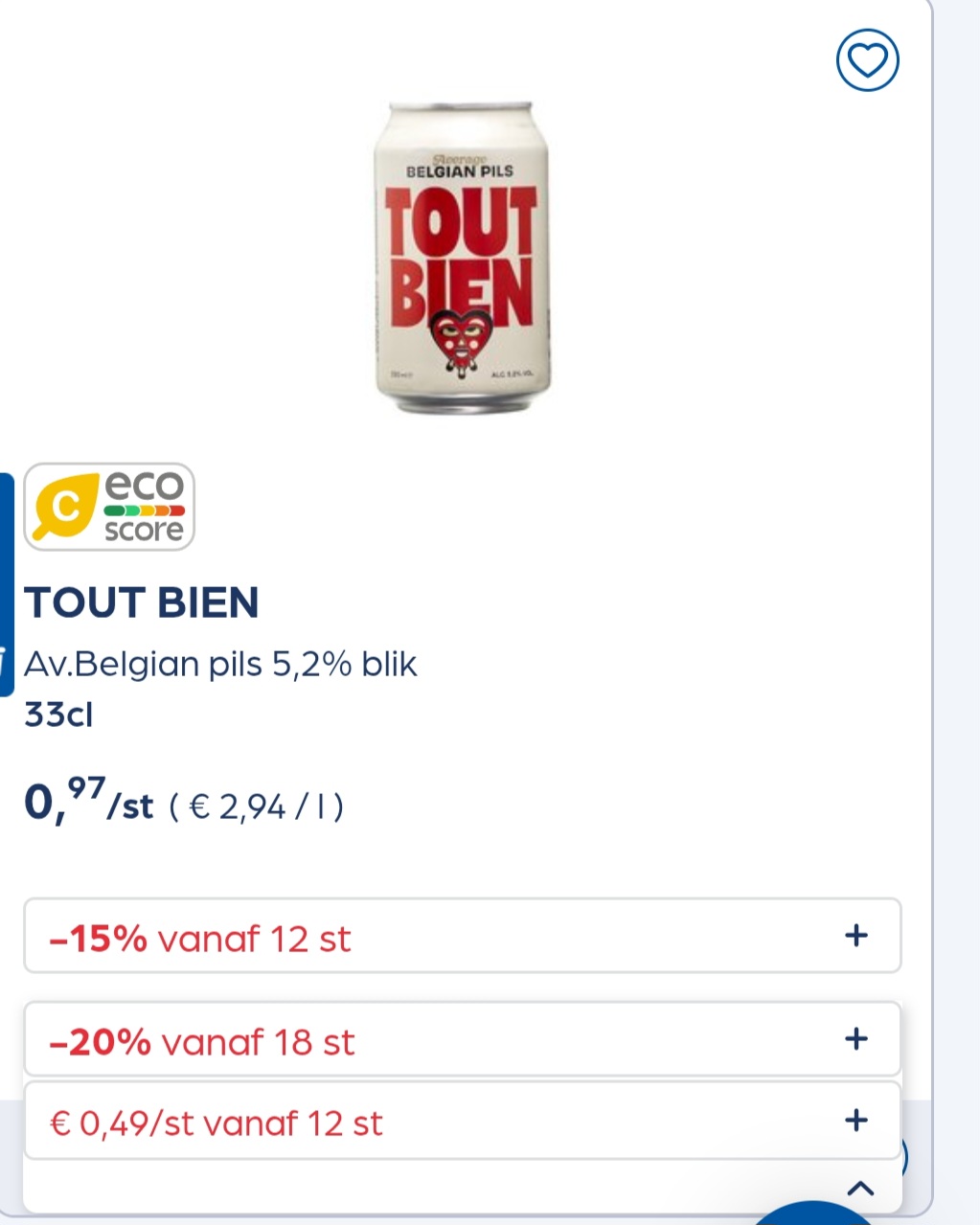 TOUT BIEN Av.Belgian pils 5,2% blik 33cl -20% extra
