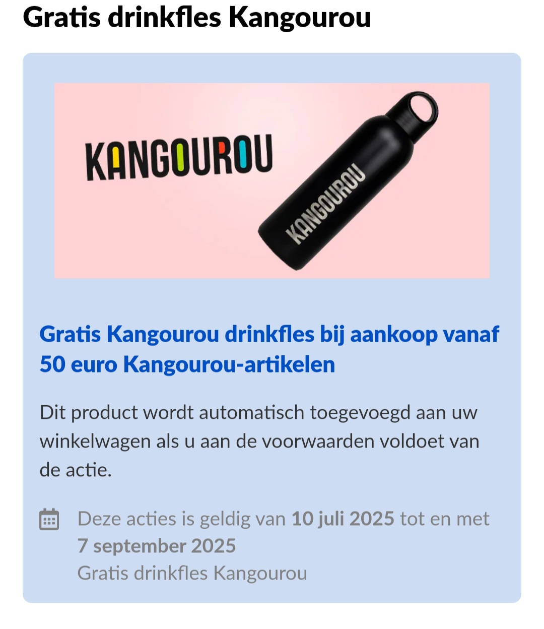 Gratis kangourou drinkfles op dreamland.be