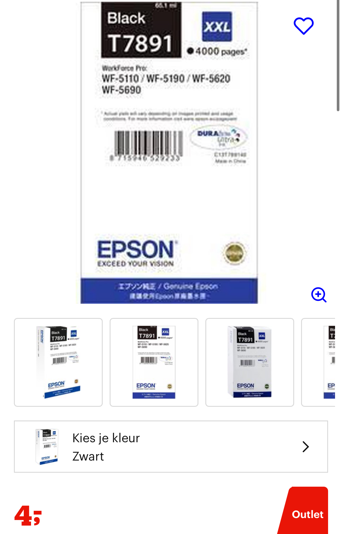 Prijsfoutje 😮 Epson T7891XXL - Inktcartridge / Zwart
