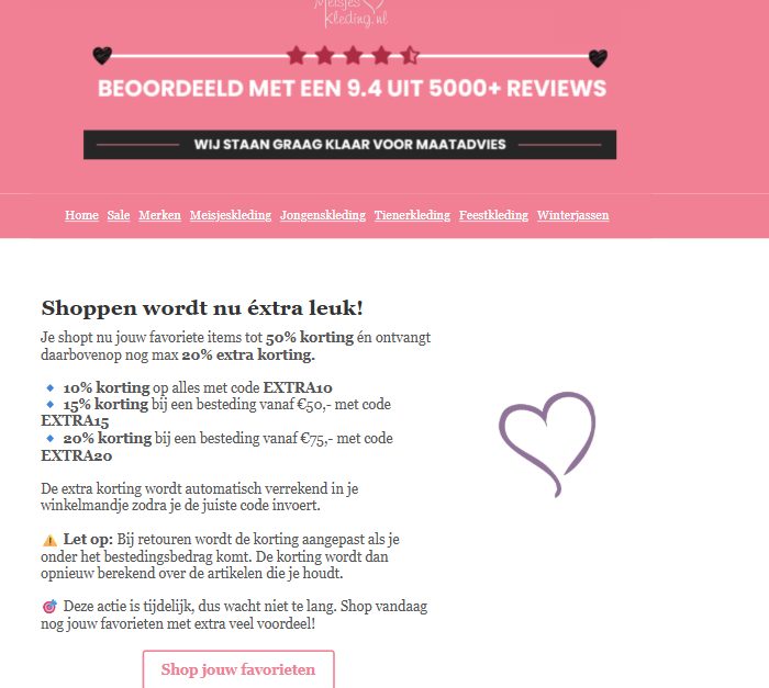 Extra soldenkorting tot 20% bij merkmeisjeskleding