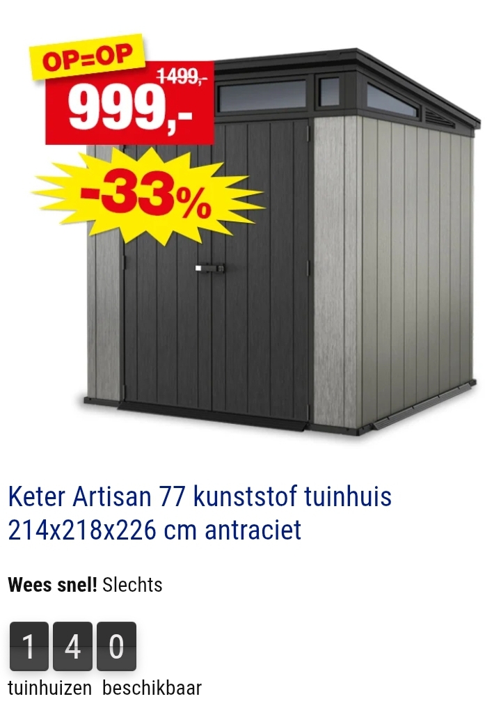 Tijdelijk aanbod: Keter tuinberging tot -33% bij Hubo