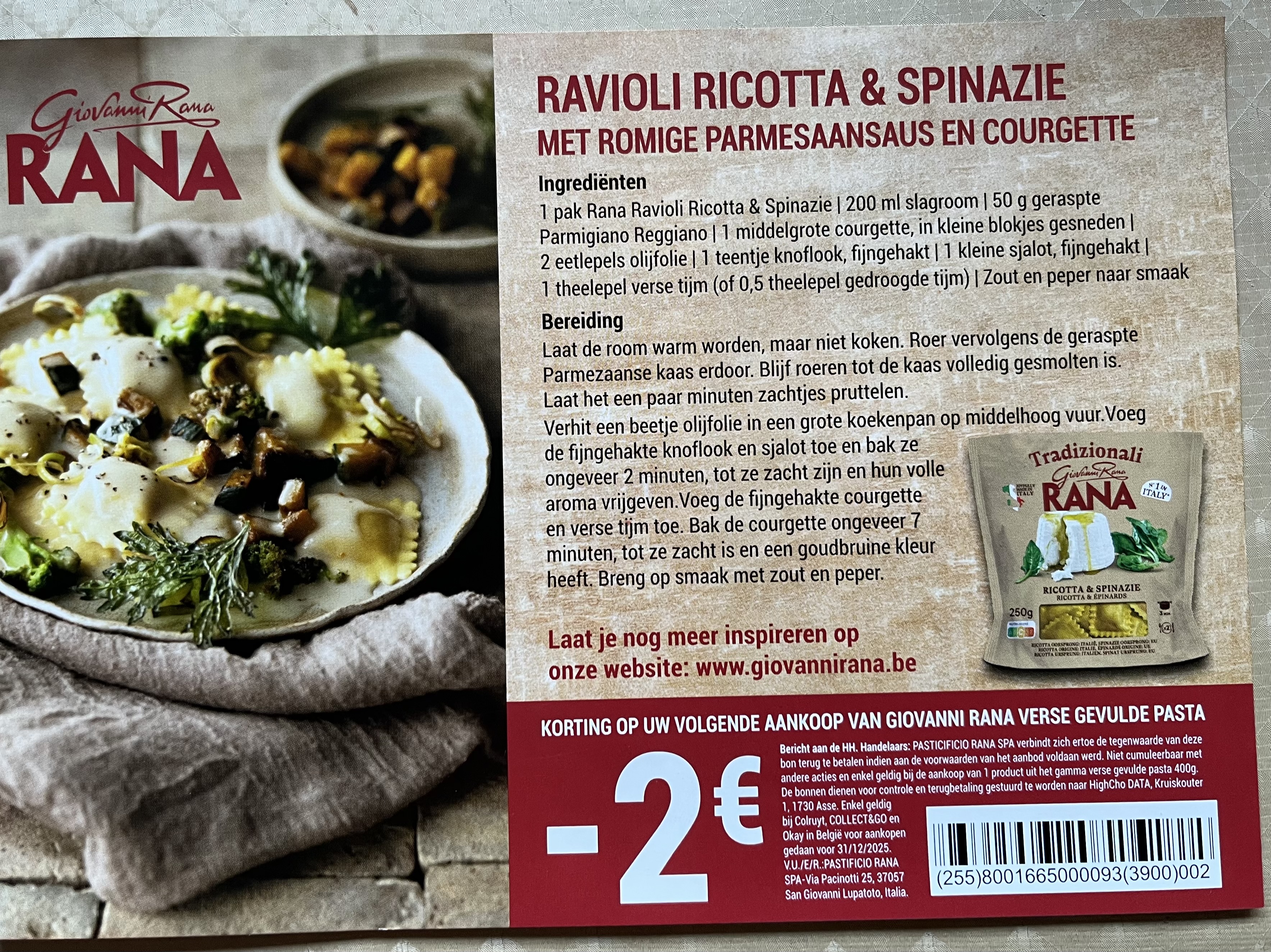 Coupon -2€ bij aankoop van Giovanni Rana verse gevulde pasta