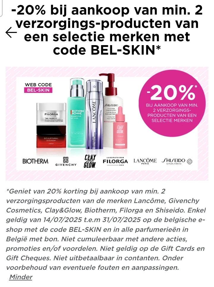 20% korting bij aankoop van min. 2 verzorgingsproducten