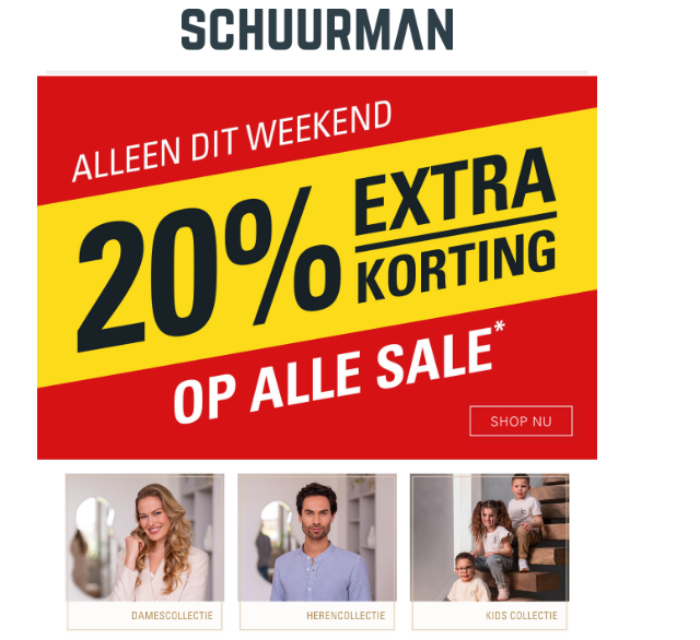 20% EXTRA KORTING op alle SALE bij schuurman schoenen