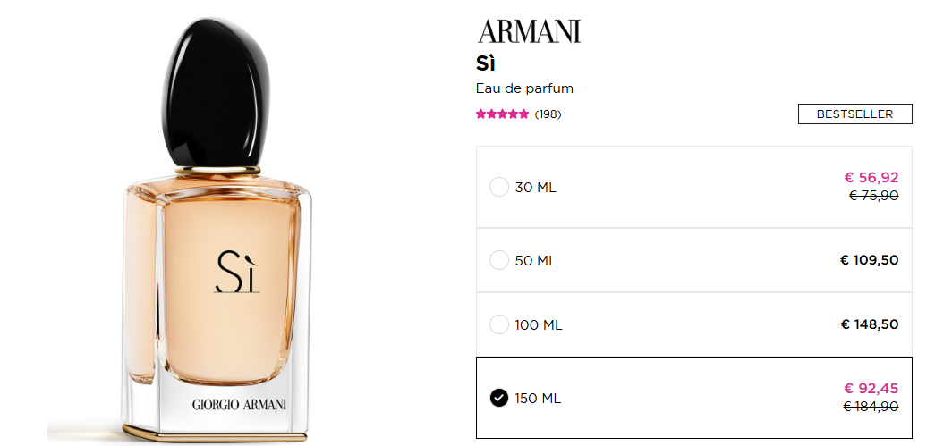 Sì van Giorgio Armani met 50% korting