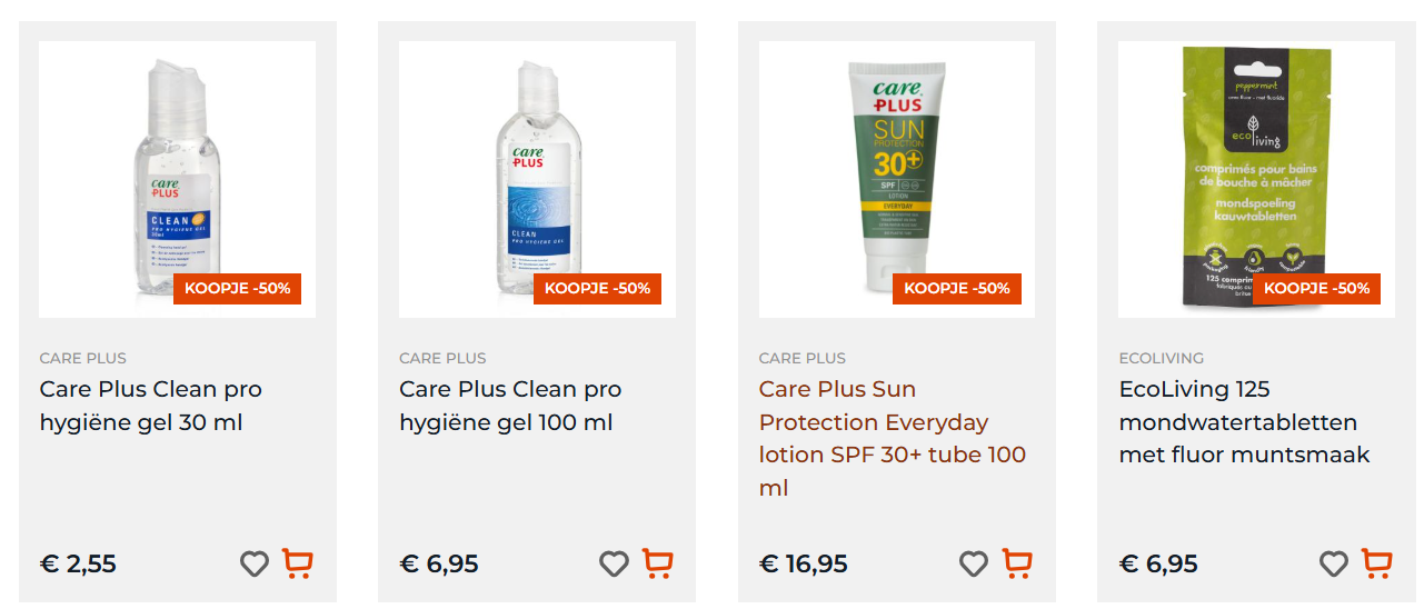 -50% op verzorgingsproducten o.a. Care Plus bij De Banier