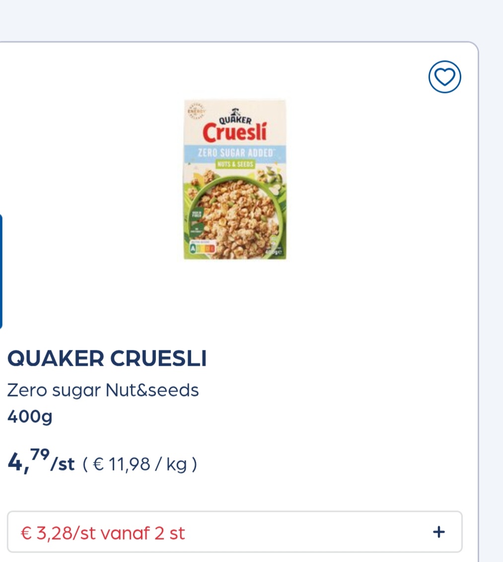 QUAKER CRUESLI Zero sugar Nut&seeds 400g in promo