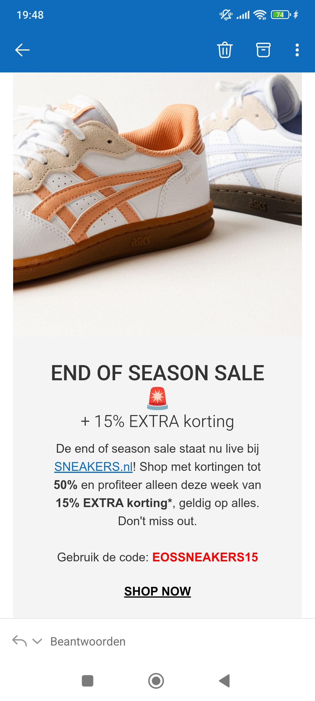 15% korting bij sneakers.nl