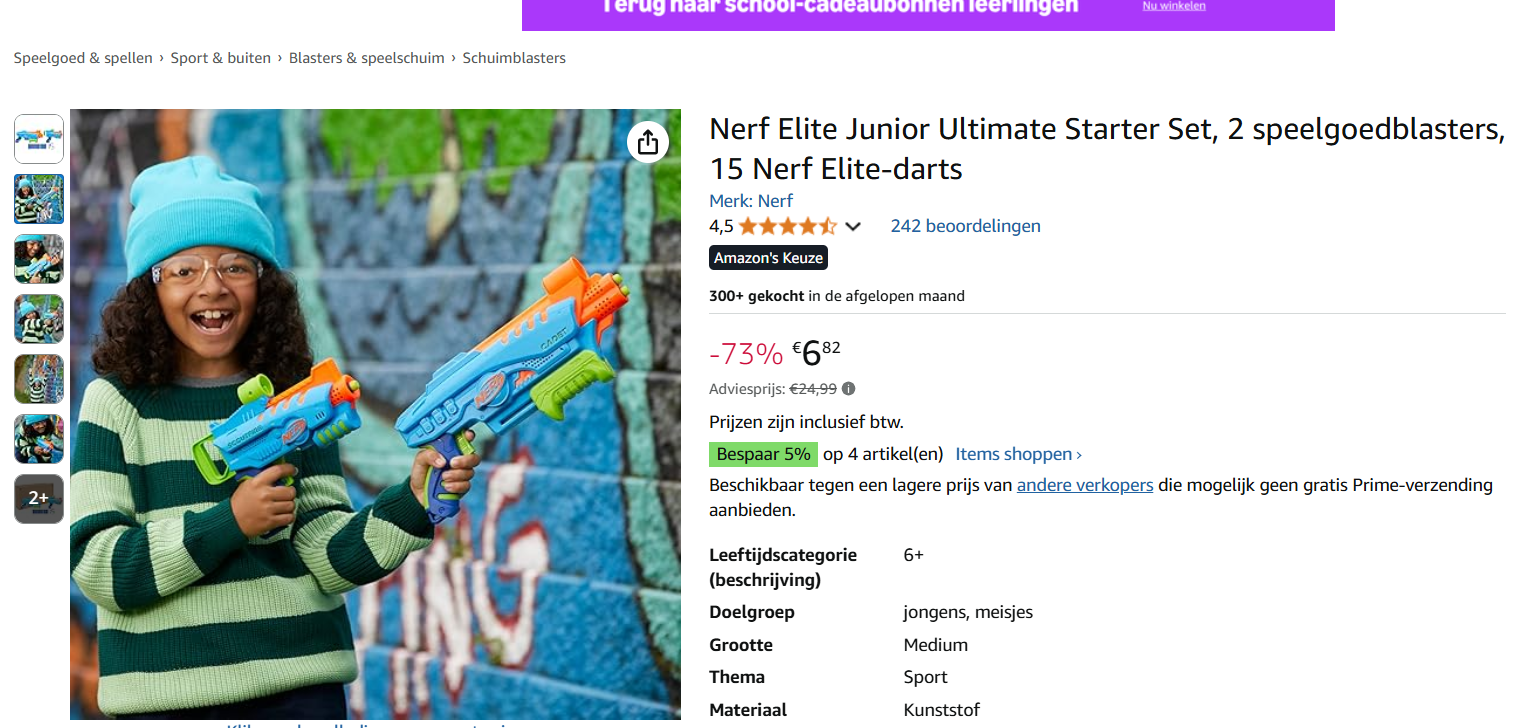 Nerf Elite starter set voor €6,82 elders rond €24