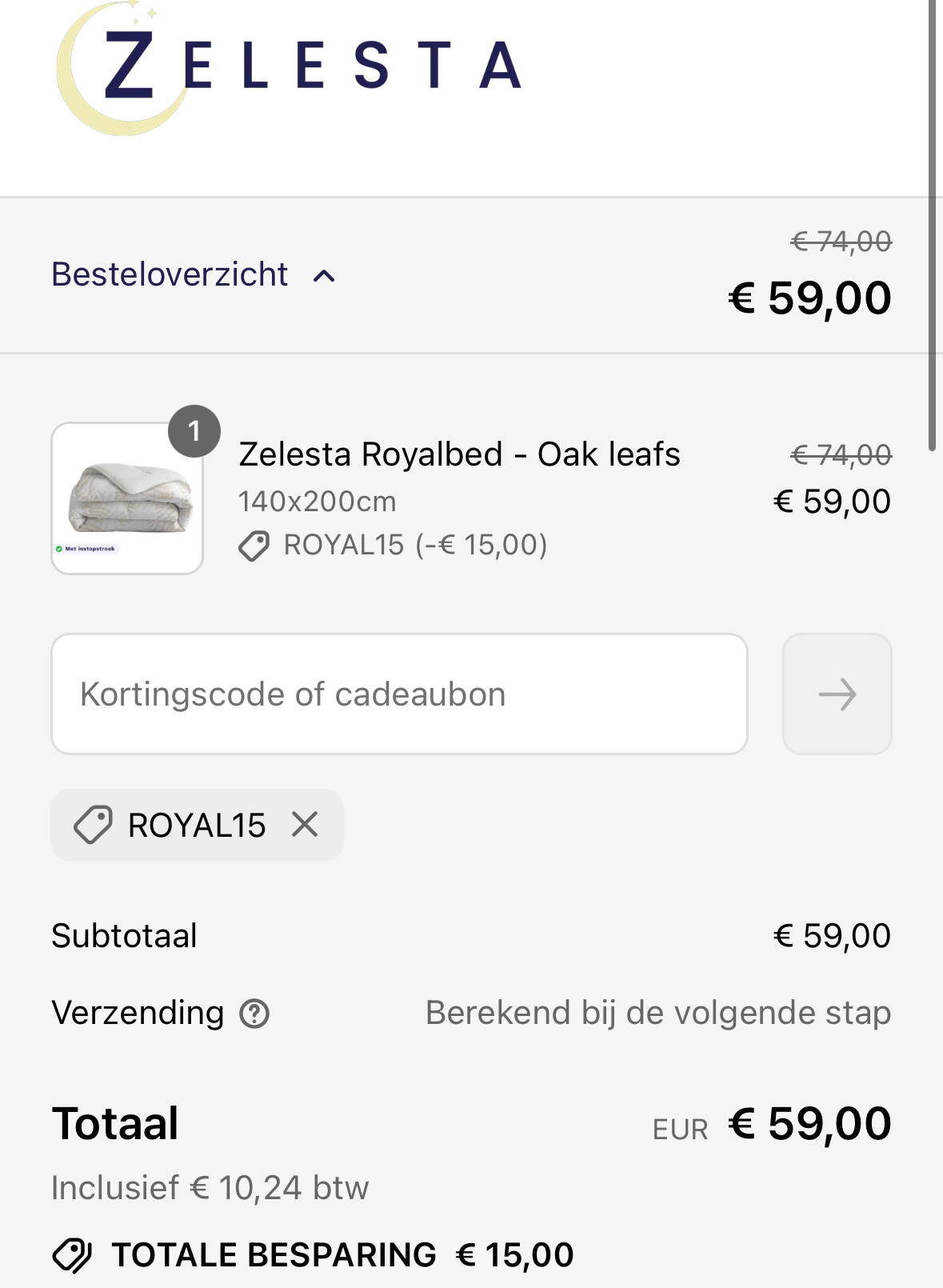 Kortingscode Zelesta royalbed-model