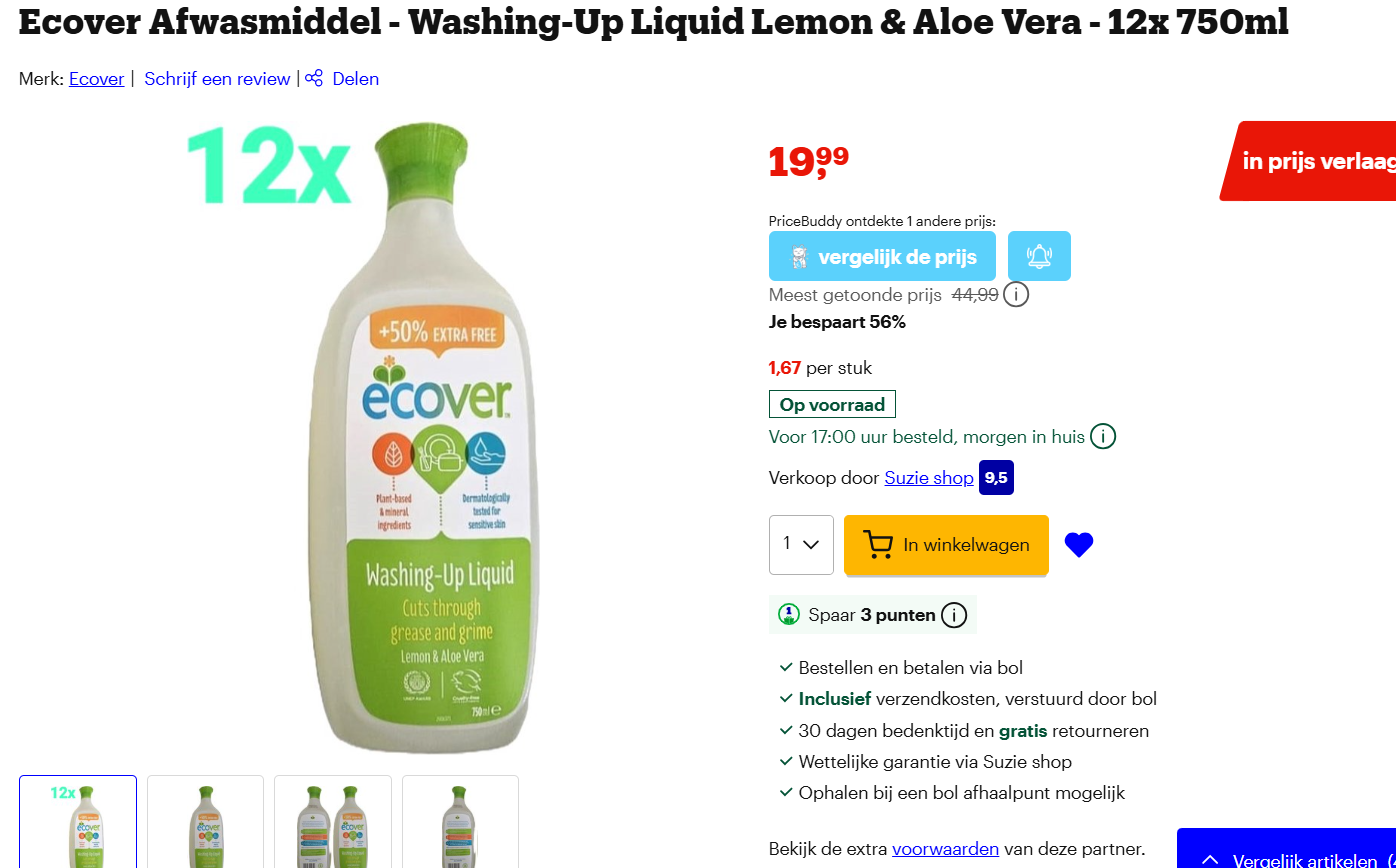 Ecover Afwasmiddel - Washing-Up Liquid Lemon & Aloe Vera - 12x 750ml