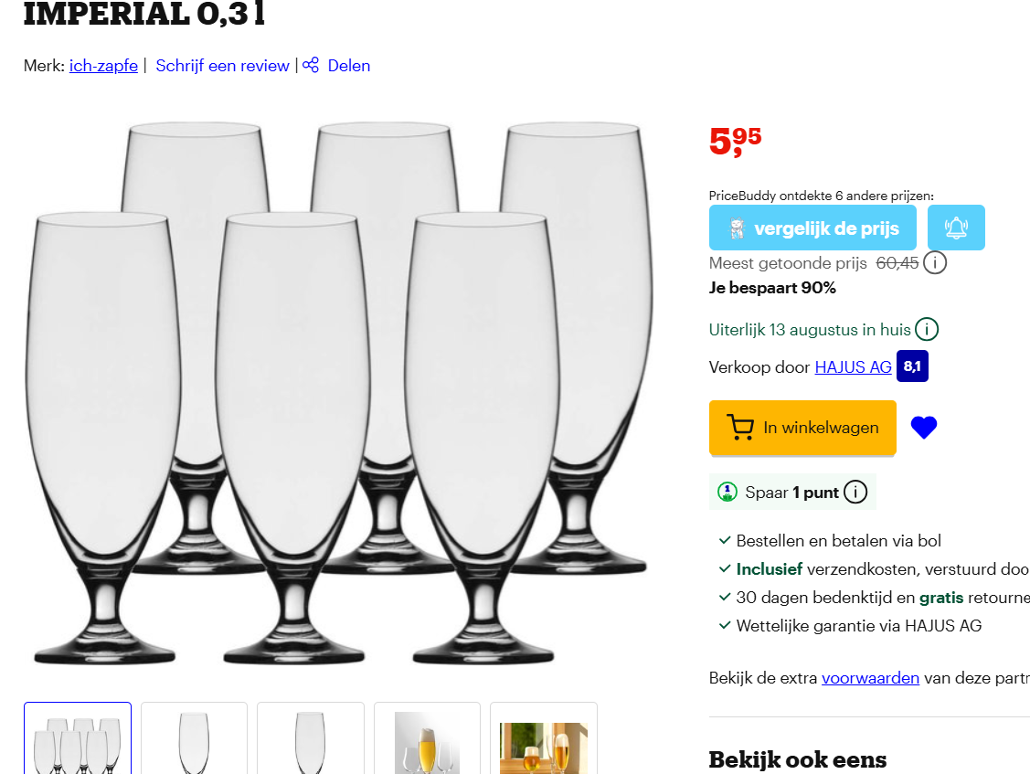 6x glazen Imperial (0,3 liter)