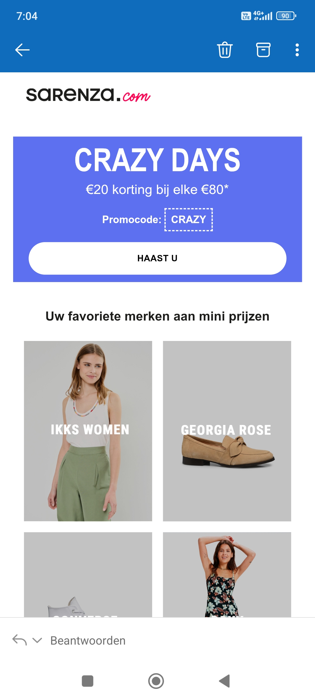 €20 korting per aankoopschijf van €80 bij sarenza
