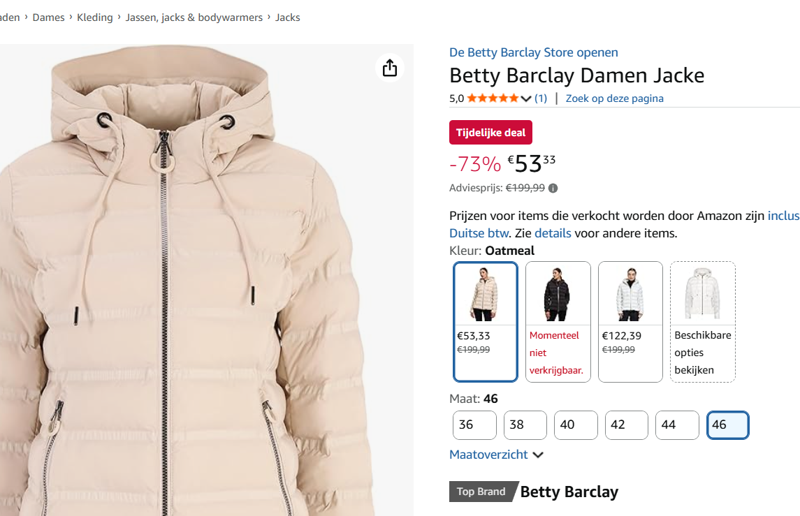 Betty Barclay gewatteerde jas in maat 42 en 46 vanaf 53,33€