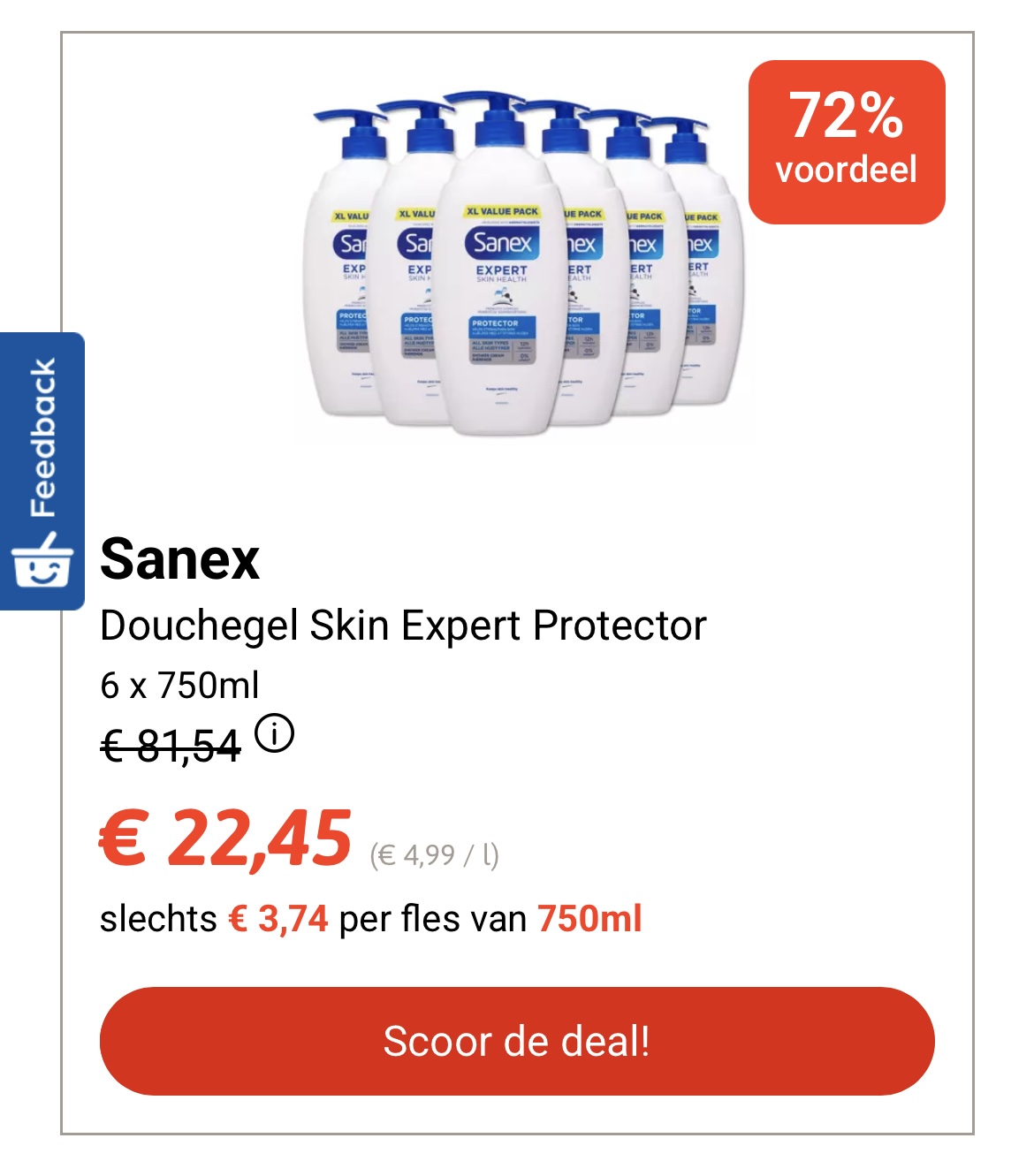 Sanex douchegel skin expert protector 6x750 ml -72%
