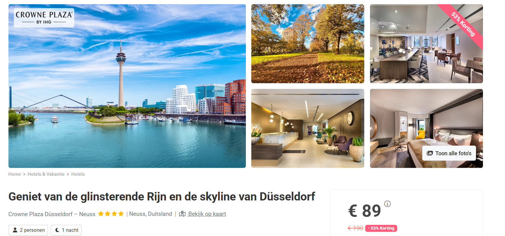 Overnacht in Düsseldorf incl ontbijtbuffet vanaf 89€ pp