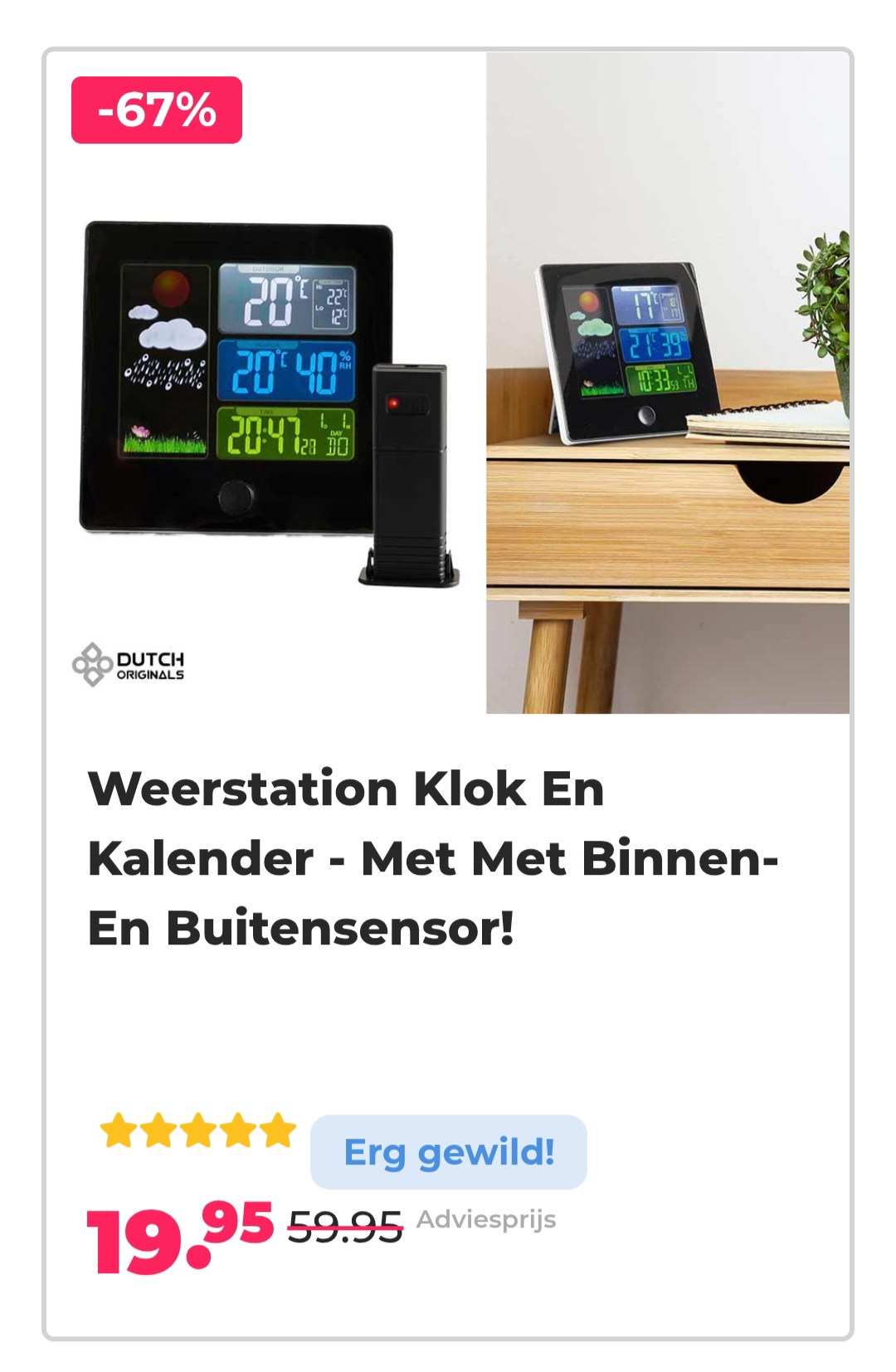 Weerstation klok en kalender -67% op voordeelvanger.nl