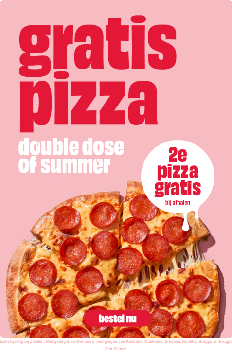 2e pizza gratis bij Domino's op vrijdag