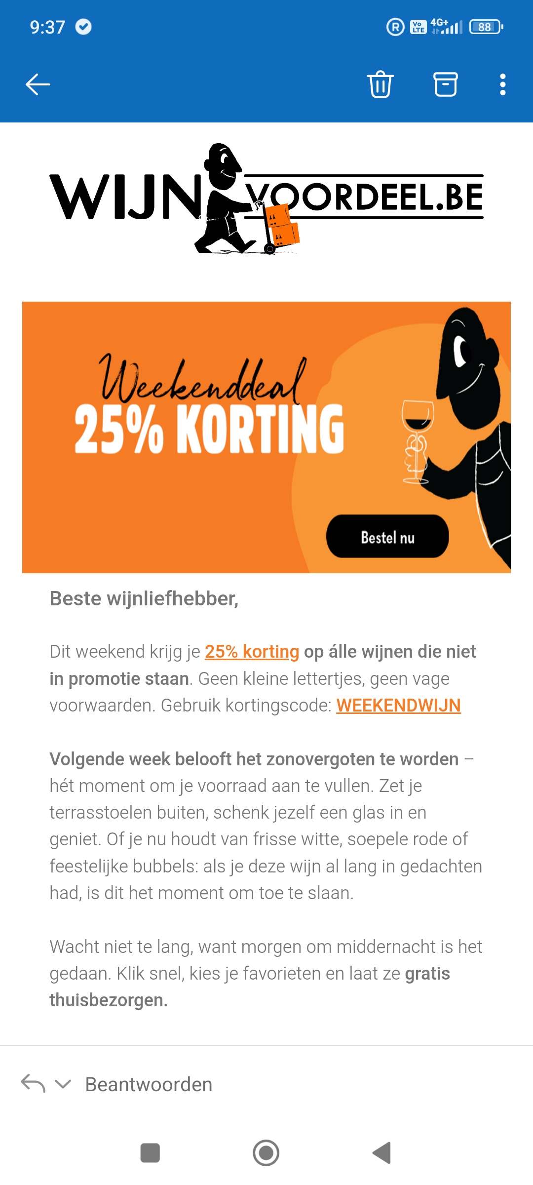 Wijnvoordeel: 25% korting op niet afgeprijsde wijnen