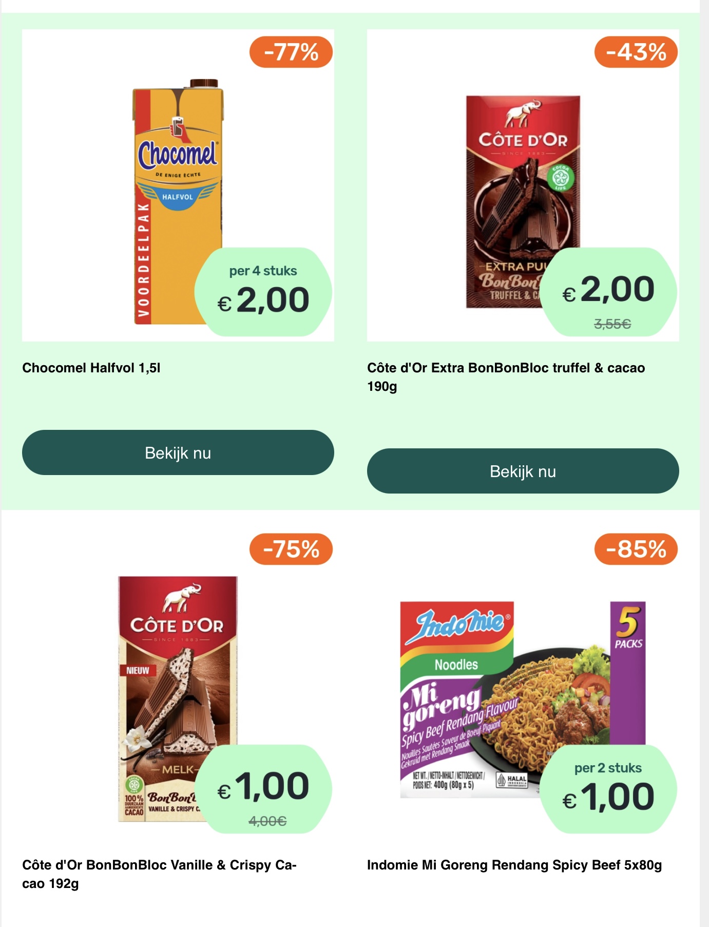 Chocomel, Côte d’or, mi goreng