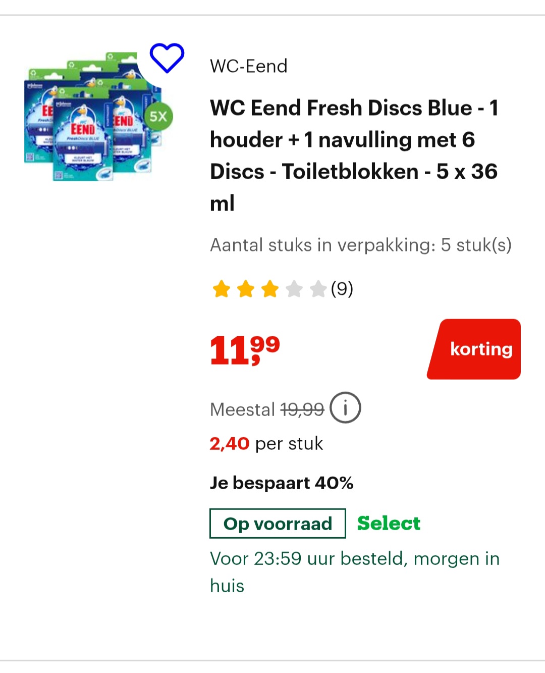 WC Eend Fresh Discs Blue - 1 houder + 1 navulling met 6 Discs - Toiletblokken - 5 x 36 ml -40% op bol.com