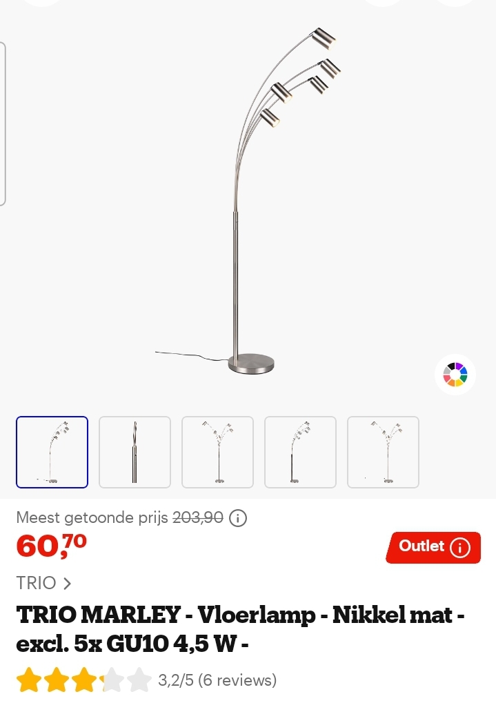 TRIO MARLEY vloerlamp nikkel mat -70%