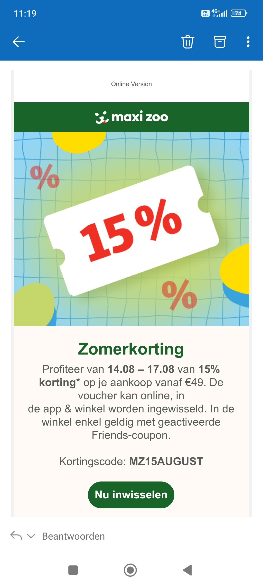 15% korting Maxi Zoo