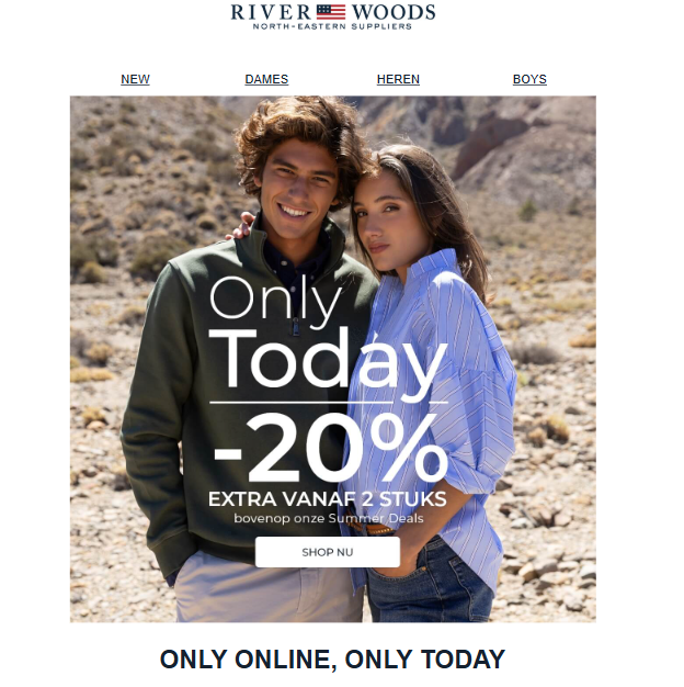 20% extra korting vanaf 2 stuks zomercollectie bij river woods