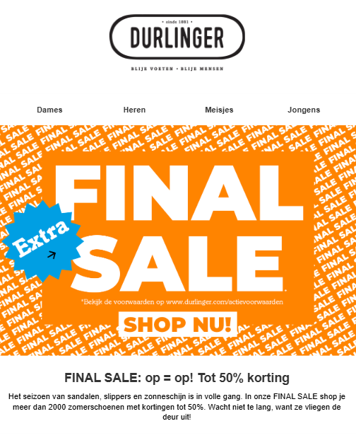 Durlinger: final sale tot -50%