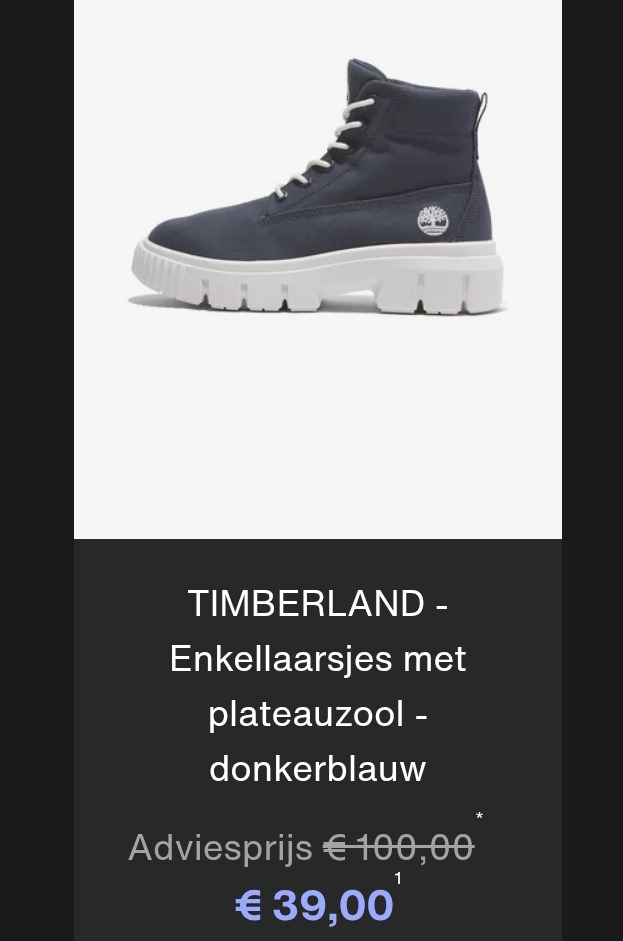 Tot 65% korting op Timberland schoenen en kleding